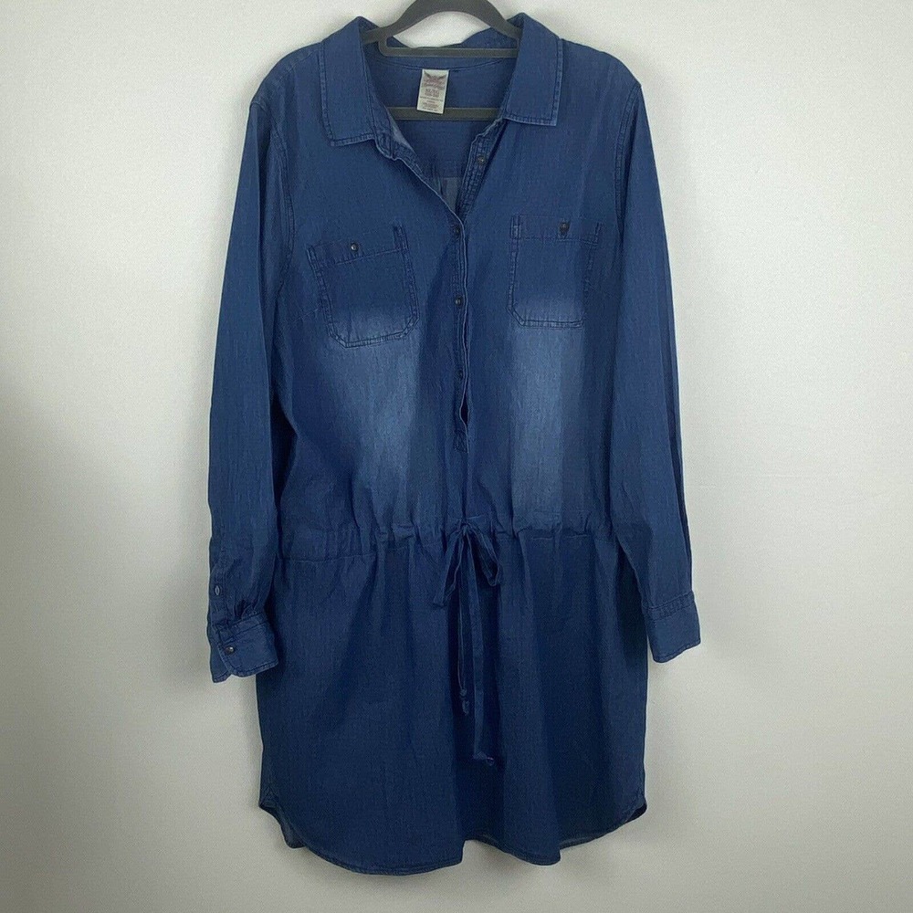 Faded Glory woman Dress size XL color blue Denim button up the front tie around